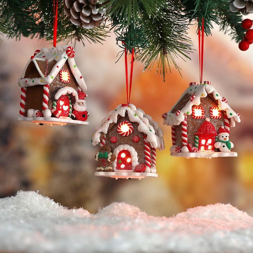 Tema de natal led pingente boneco de neve gengibre papai noel luz casa cerâmica macia pendurado árvore casa decoração festa de ano novo