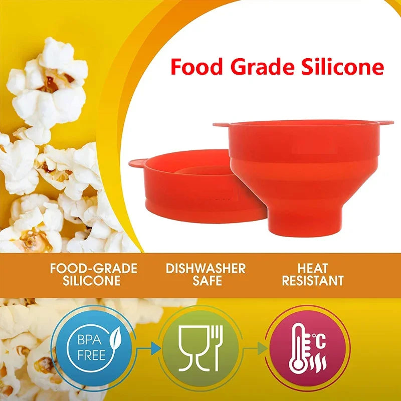 Diy fazer pipoca balde tigela com tampa tigelas microondas silicone pipoca fabricante de grau alimentício dobrável alta qualidade cozinha ferramentas fáceis