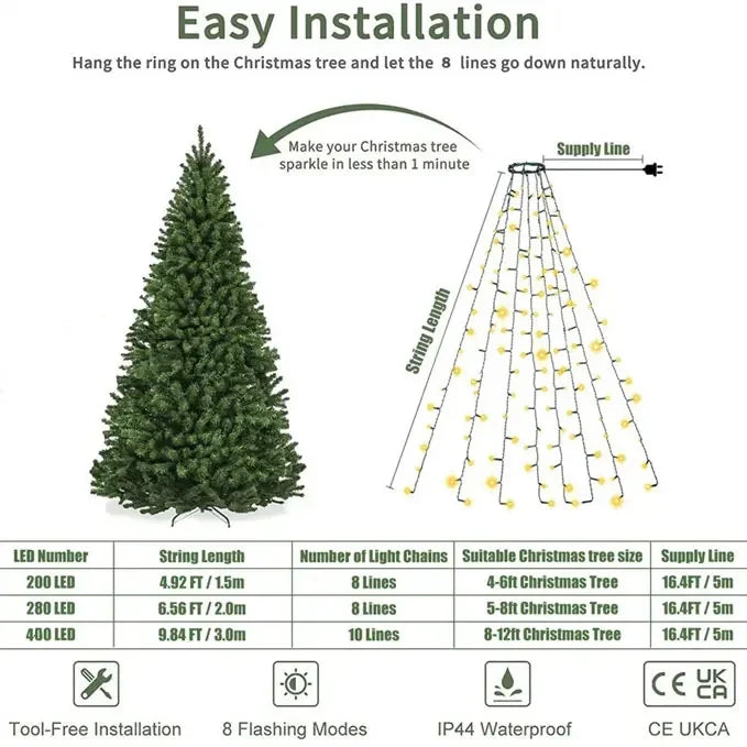 200/280/400leds luzes da corda da árvore de natal decoração interior para festa de natal festival atmosfera presente sala estar decoração