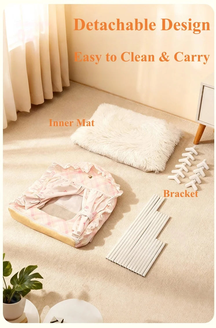 Casa para Gatos Floral Fofa com Tenda, Cama Semi-Fechada Removível e Lavável para Gatos/Cães