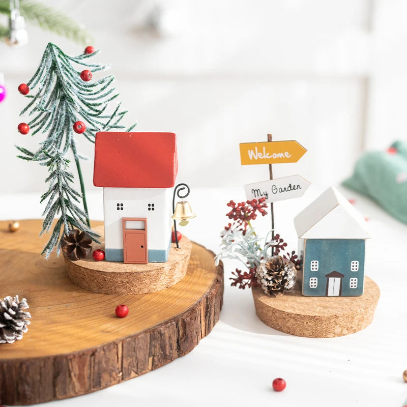 Casas e Acessórios Colecionáveis de Natal: Enfeites de Figuras, Cenas de Mesa de Casa de Madeira de Inverno, Decoração de Mesa para Feriados e Casa