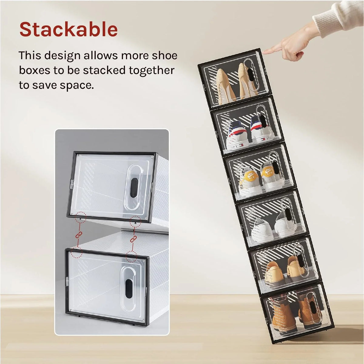WOLTU 8/12/18PCS Caixas de sapato empilháveis Modular DIY Sapateira Cubos de sapato dobráveis de plástico transparente para corredor sala de estar
