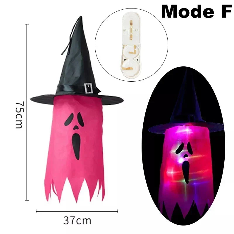 Lanternas de Chapéu de Bruxa Brilhantes para Halloween, Decoração Suspensa para Jardim, Varanda, Quarto, Ambientes Internos e Externos, Adereços para Festas de Feriado