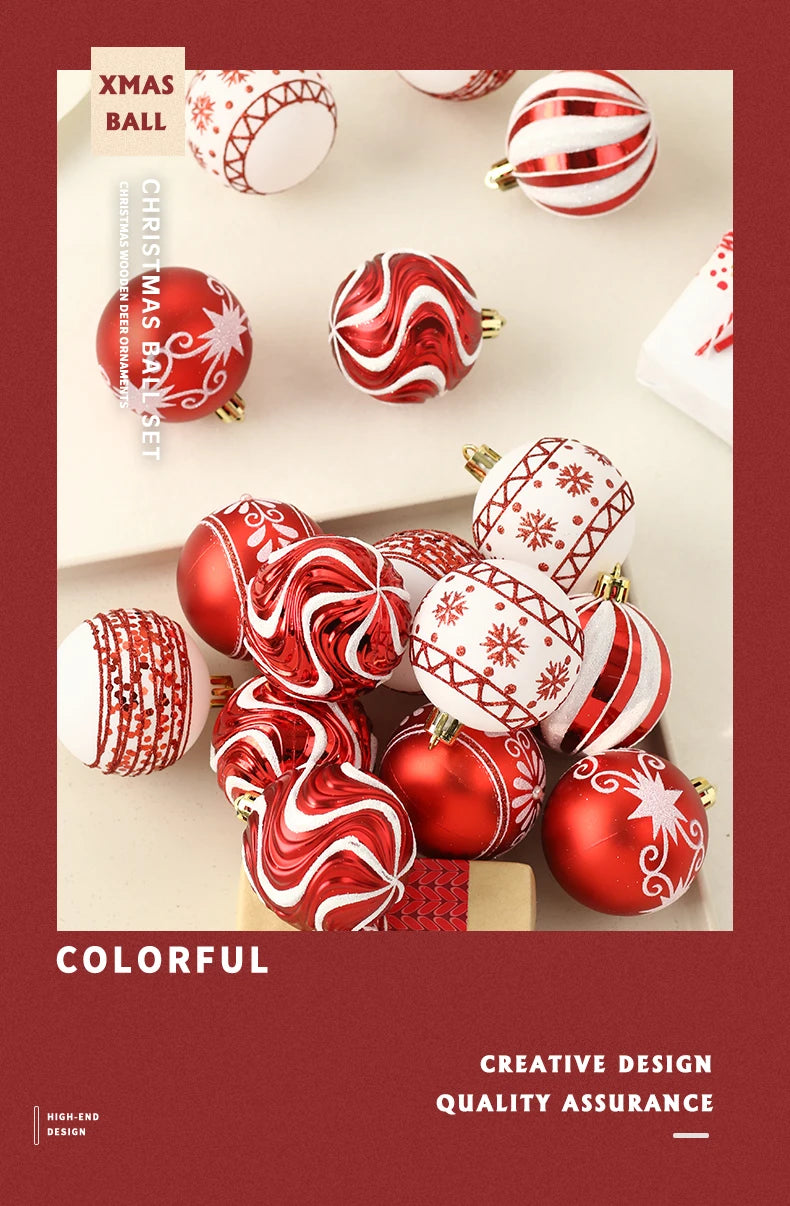 Conjunto de decorações de árvore de enfeites de Natal, bola de Natal inquebrável de 16 quilates, ornamentos pendurados de 2,36 polegadas para decoração de festas de fim de ano