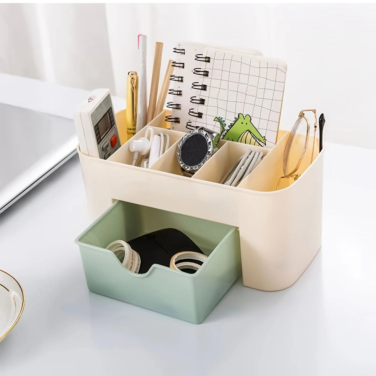 Organizador de Maquiagem com 1 Gaveta, Organizador de Mesa, 6 Compartimentos, Caixa de Armazenamento de Cosméticos para Esmalte, Batom, Pincéis, Joias