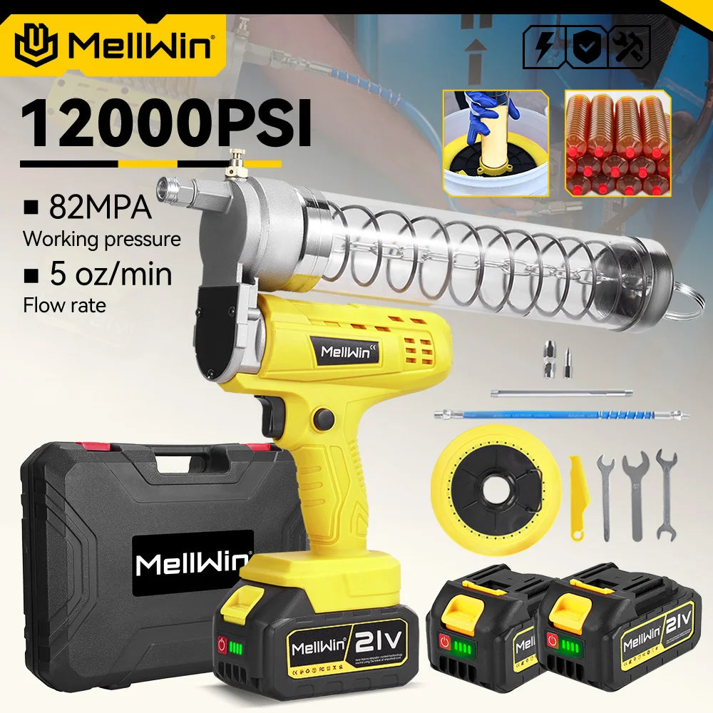 MELLWIN 12000PSL Máquina de Graxa Elétrica Sem Fio de Alta Pressão para Manutenção Automotiva, Ferramenta de Lubrificação a Óleo para Bateria Makita 18V