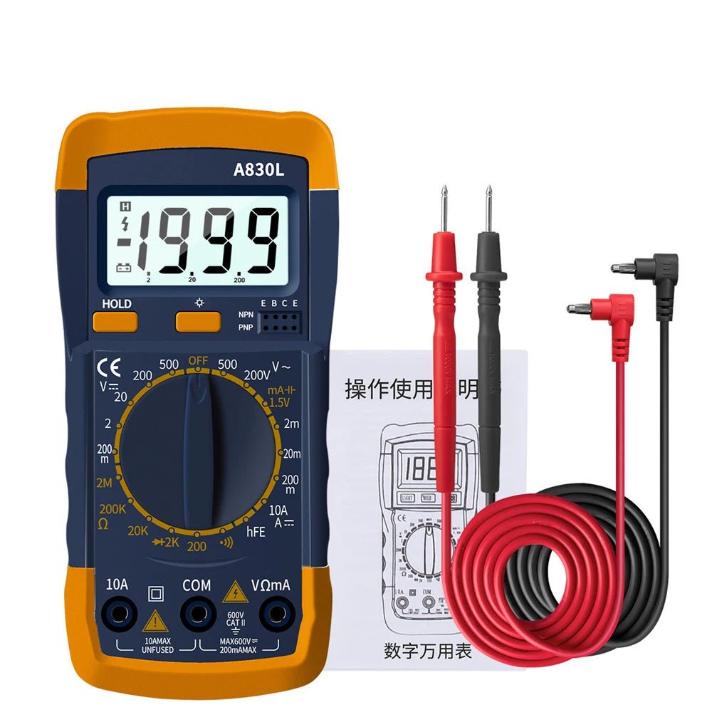 A830l lcd multímetro digital ac dc tensão diodo frequência multitester testador de corrente display luminoso com função campainha - Kasa & Pet