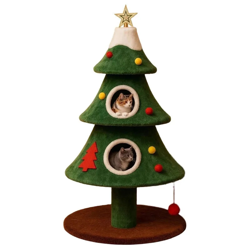 Torre Grande de Árvore de Natal com Cama em Forma de Caverna, Poste Arranhador de Sisal, Brinquedo para Todas as Estações