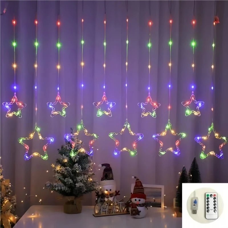 Cortina de Luzes de Natal, Luzes de Fada, 3M, Alimentação USB, Controle Remoto, 8 Modos, Decorações LED para Janelas de Casa - Kasa & Pet