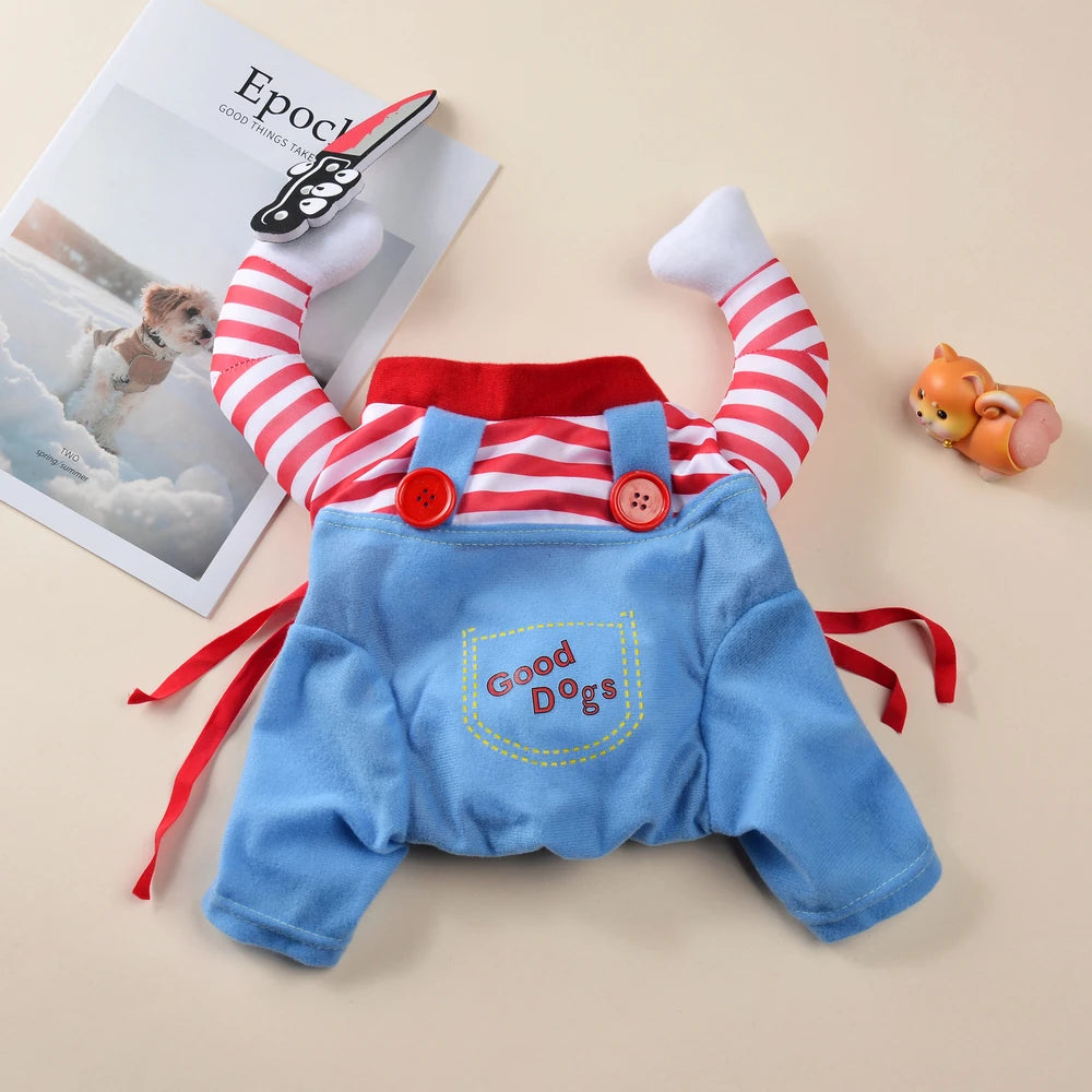 Engraçado roupas para animais de estimação halloween gato trajes cosplay camisa cão macacão segurando faca conjunto filhote de cachorro gatinho vestuário festa presentes suprimentos
