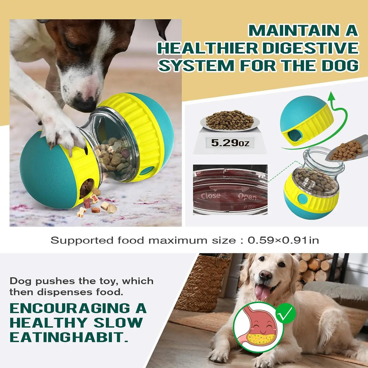 Bola Dispensadora de Ração Ajustável para Cães, Brinquedo de Alimentação Lenta