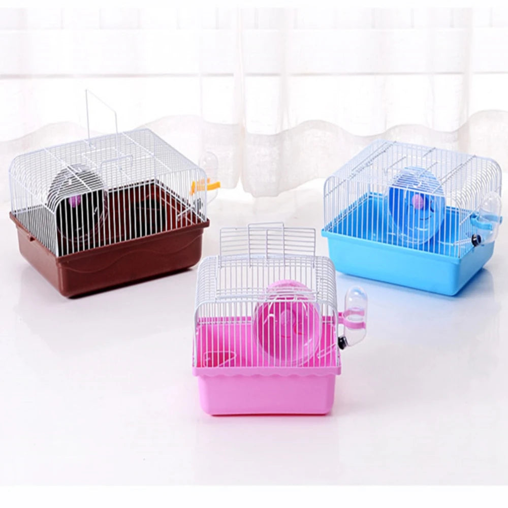 Gaiola de hamster pequena garrafa de água caixa de alimentação portátil transportadora carry case para suprimentos para animais de estimação caixa de gaiola de transporte com roda de corrida