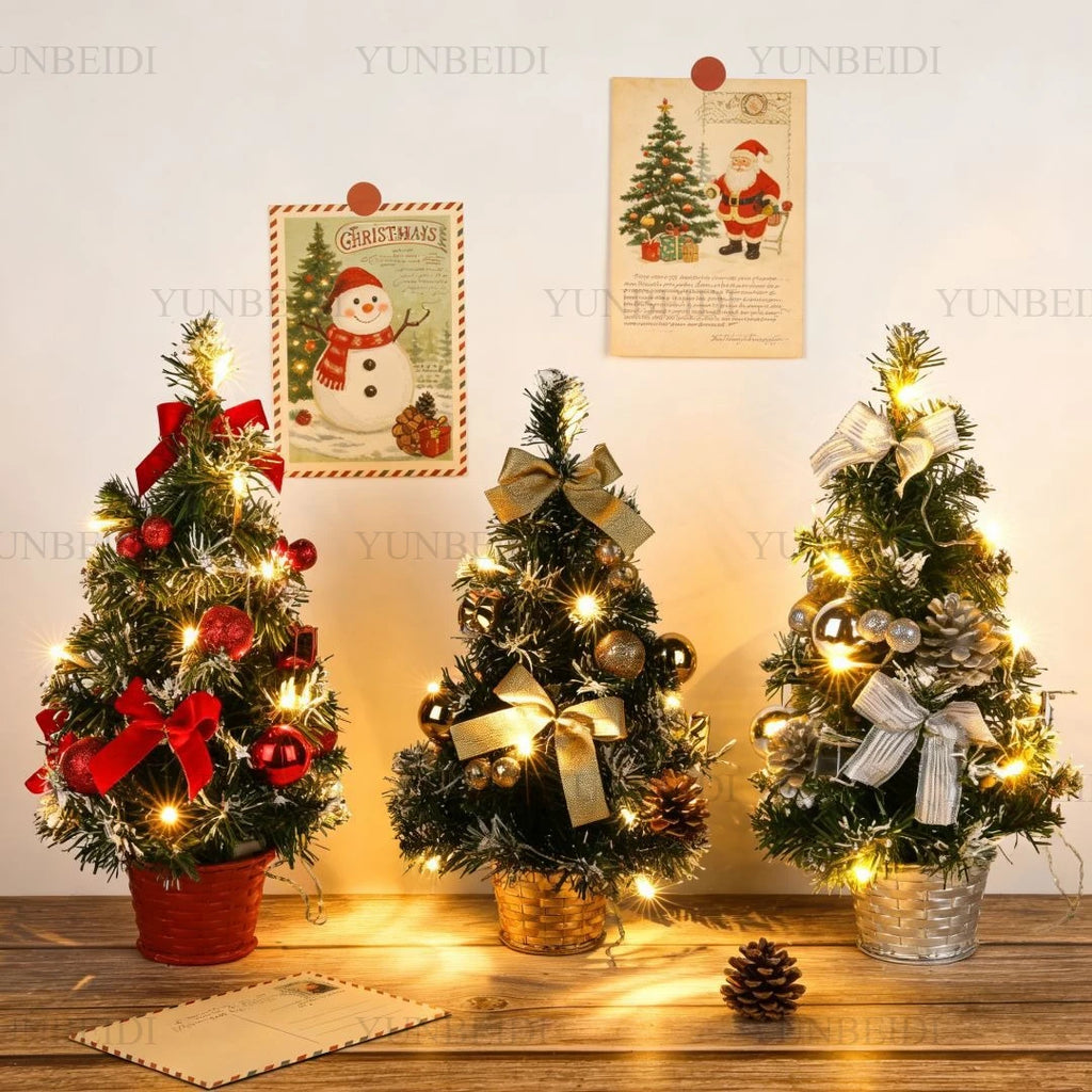 Árvore de Natal de 40CM com Luzes LED, Mini Árvore de Natal Artificial, Decoração de Mesa para Casa, Decoração de Natal, Presente de Ano Novo