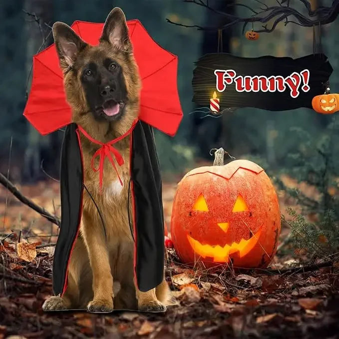 Fantasia de Vampiro para Animais de Estimação para o Halloween - Capa Confortável de Nylon com Fecho de Tira, Adequada para Cães e Gatos de Pequeno e Médio Porte