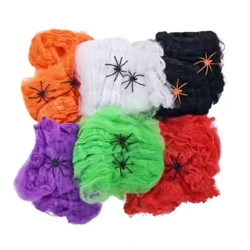 Decoração de Halloween Teia de Aranha Artificial Elástica Brilha no Escuro Adereços de Aranha Horror Gótico Decoração de Casa Assombrada Festa