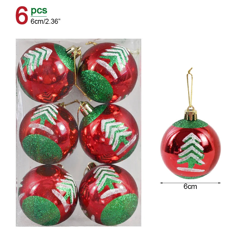 6 Peças/caixa Bolas de Natal de 6cm Enfeites Pendentes para Árvore de Natal Decorações de Natal para Casa 2026 Presente de Ano Novo