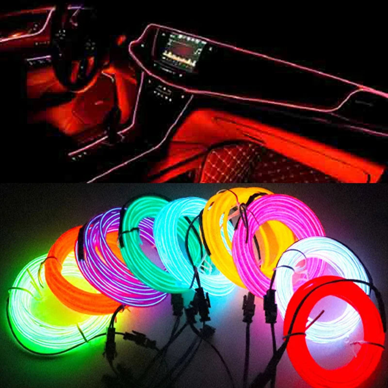 1m/2m/3m/5m interior do carro conduziu a lâmpada decorativa el fiação tira de néon para auto diy flexível luz ambiente festa atmosfera diodo usb