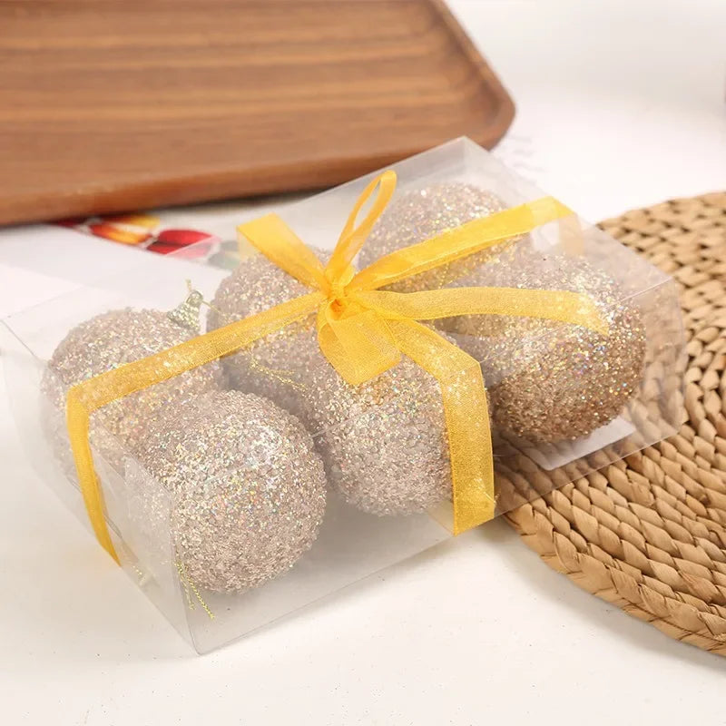 12pçs bolas de natal com glitter dourado champanhe, 8cm, árvore de natal pendurada, pingentes de bola brilhante para decoração de festa de ano novo, ornamentos