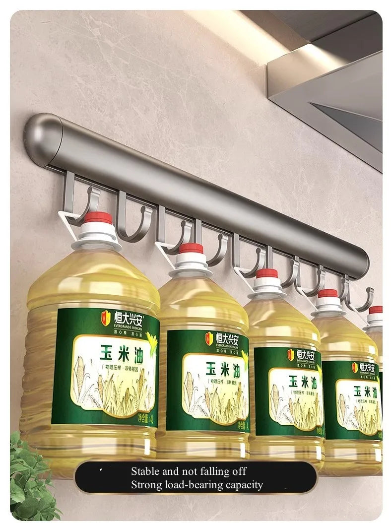Suporte de gancho de cozinha, haste de suspensão sem perfuração, rack de armazenamento de parede, espátula, colher, espaço removível, cabides de gancho de alumínio