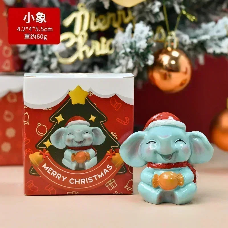Série de natal artesanato resina animal festa criativa mini árvore de natal velha menina crianças bonito presente decoração para casa suprimentos decoração