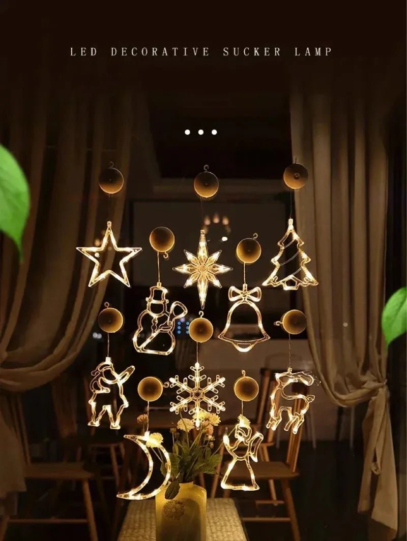 Led luzes da janela de natal silhueta decoração sino árvore de natal papai noel para o ano novo decoração de natal lâmpada de corda de fadas