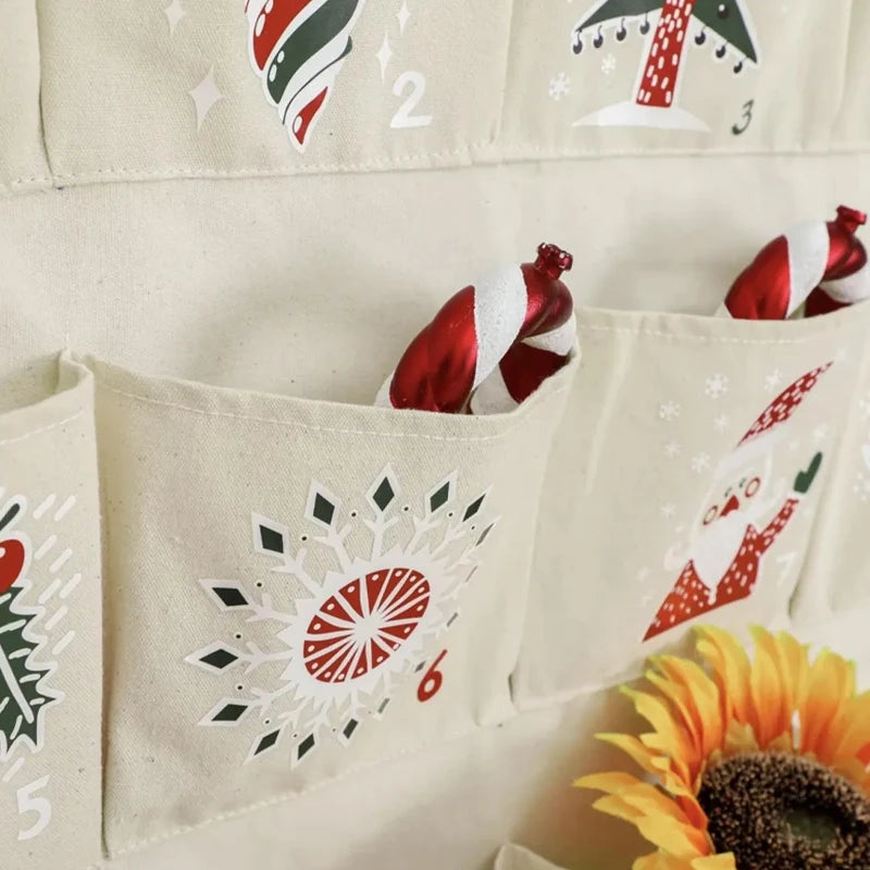 Calendário do advento de contagem regressiva de natal com 24 bolsos manto de lareira de véspera de natal pendurado na parede acessórios de decoração de festa de feriado