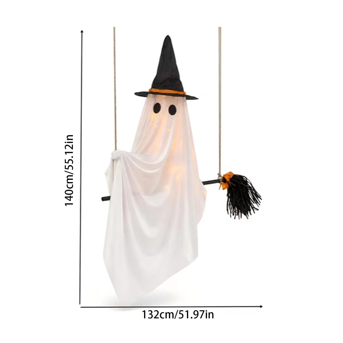 Decoração de Varanda para Halloween: Fantasma Brilhante Balançante com Chapéu de Bruxa e Luz para Jardim