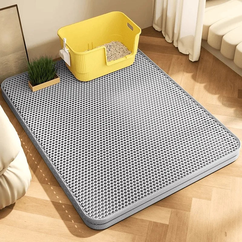 Tapete de areia extra grande para gatos, resistente, à prova d'água, 2 camadas, antiderrapante, lavável, protetor de piso para animais de estimação, caixa de areia