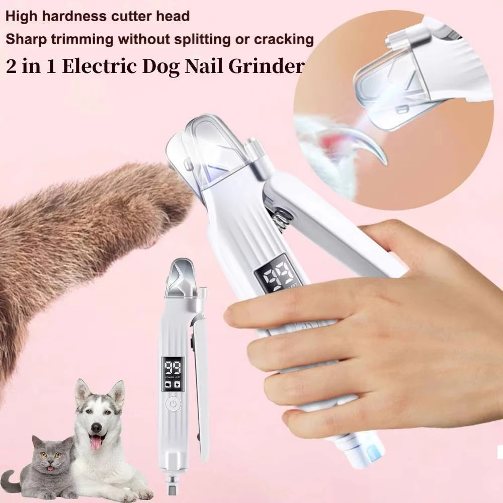 2 em 1 aparador de unhas elétrico para animais de estimação com luzes LED moedor de unhas para animais de estimação aparador de unhas e moedor para cães/gatos pequenos, médios e grandes