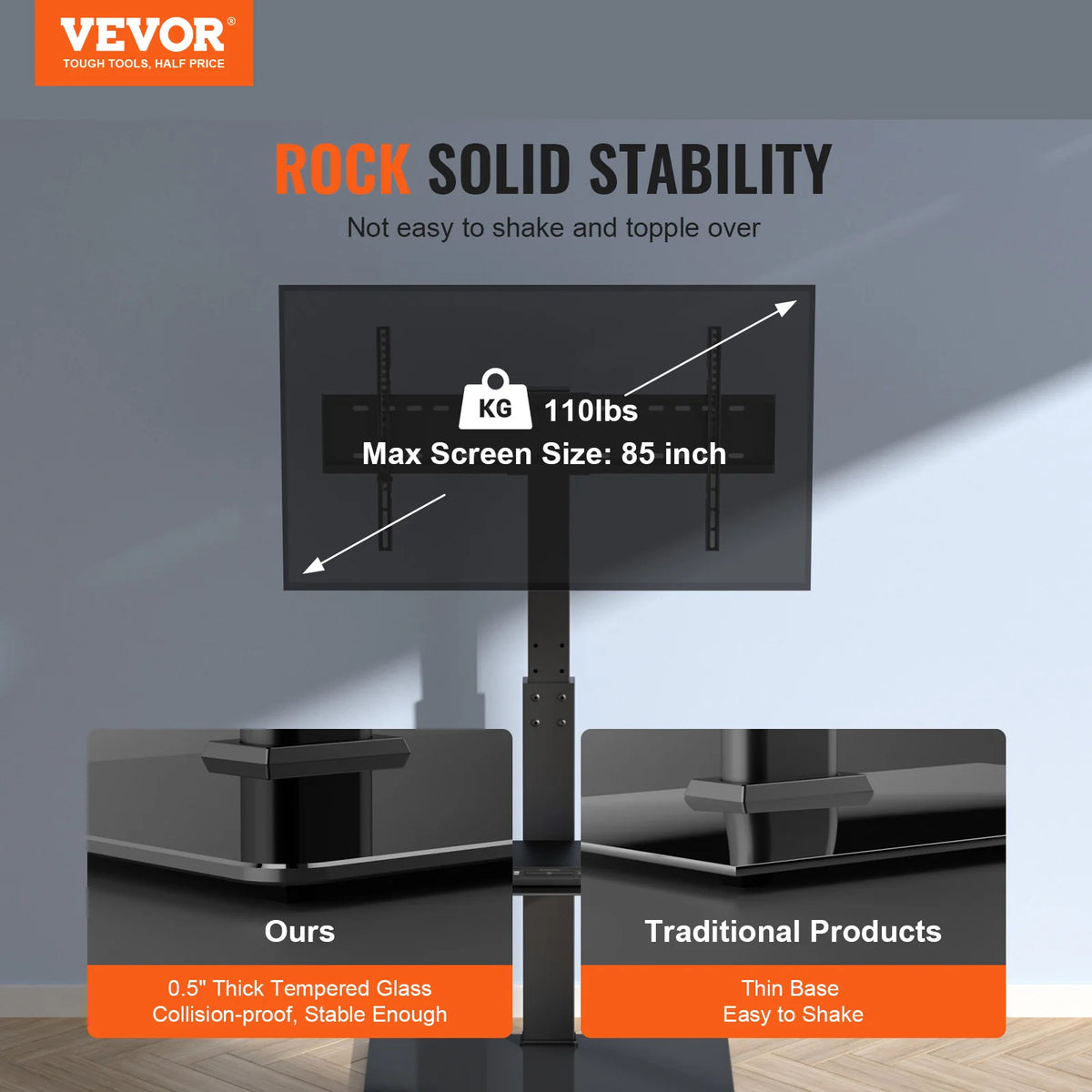 SucceBuy Suporte de TV giratório alto para TV de 32 a 85 polegadas Suporte de TV portátil com altura ajustável Max VESA 600 x 800 mm