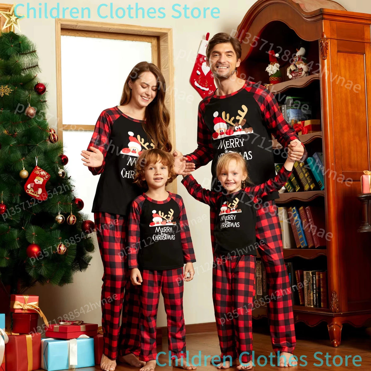 Pijamas de natal família olhar roupas papai noel impressão roupa interior feminina combinando conjunto casual solto sono roupas masculinas