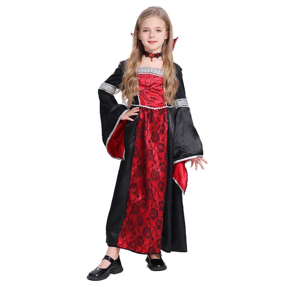 Vestido clássico de bruxa preta para meninas, fantasia de halloween com chapéu pontudo e acessórios de vassoura, fantasia de bruxa elegante para meninas
