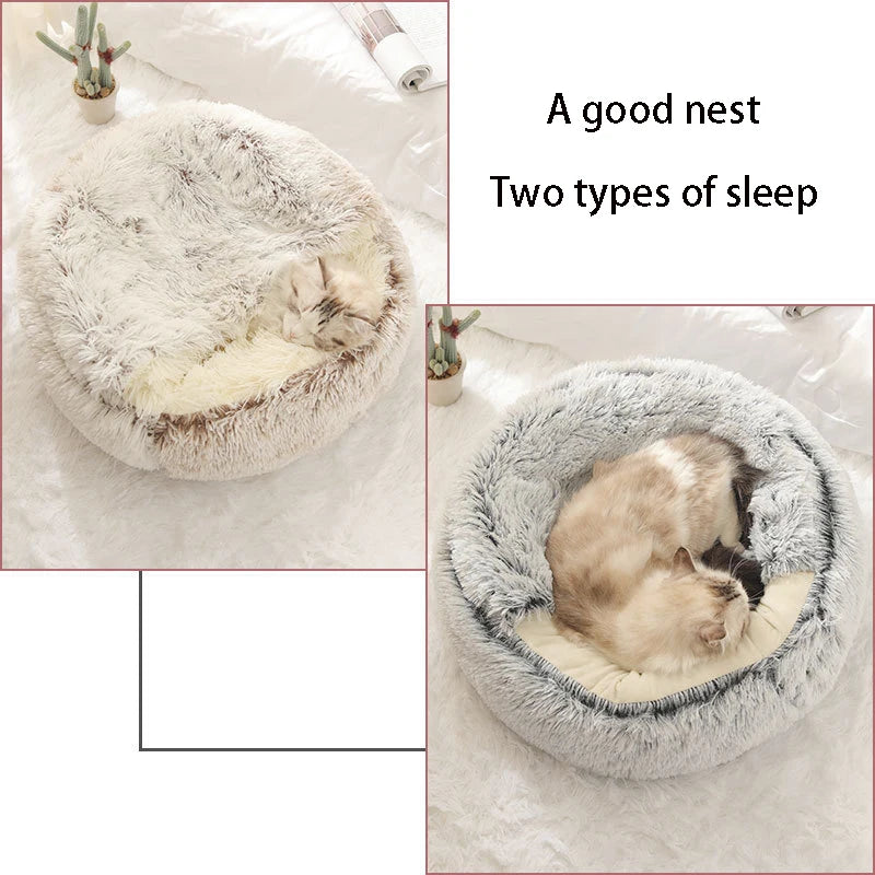 Cama macia quente do animal de estimação do luxuoso com tampa, ninho redondo do sono, caverna para cães pequenos, colchão do gato, gatinho