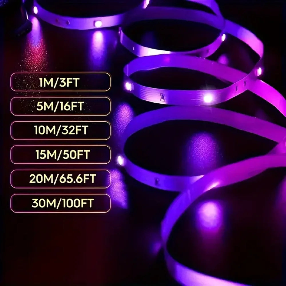 Fita LED RGB 5050 Colorida com Bluetooth para Decoração de Ambientes, 10m 15m 20m 30m, Iluminação LED Neon para PC e TV, Fita LED
