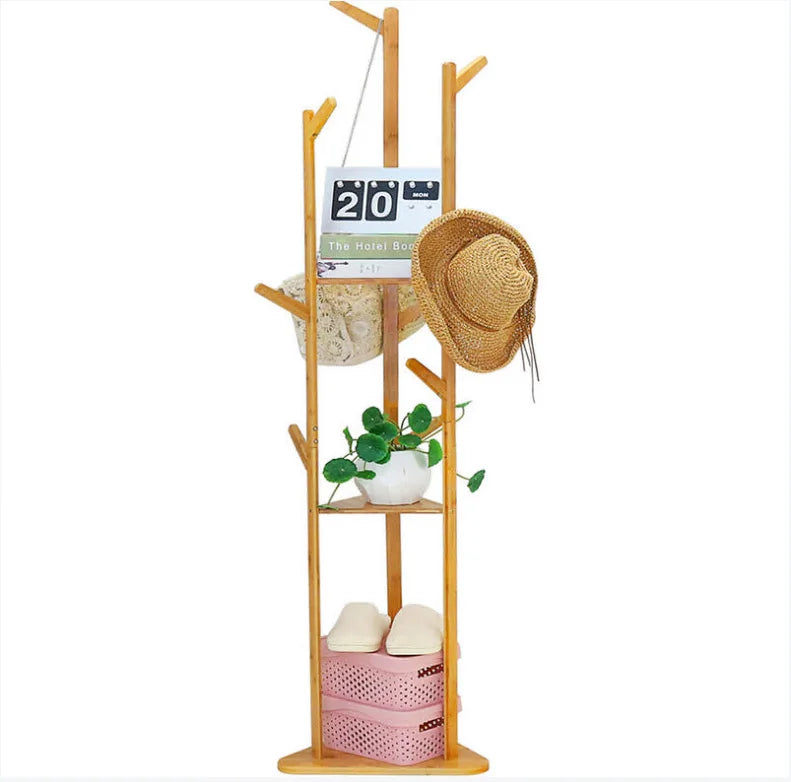 Cabideiro de Bambu: Cabideiro Robusto com 9 Ganchos e Base Estável, Cabideiro para Entrada, Capacidade Máxima de Carga 15kg, Ideal para Casa, Quarto, Sala de Estar, 160X36X36Cm