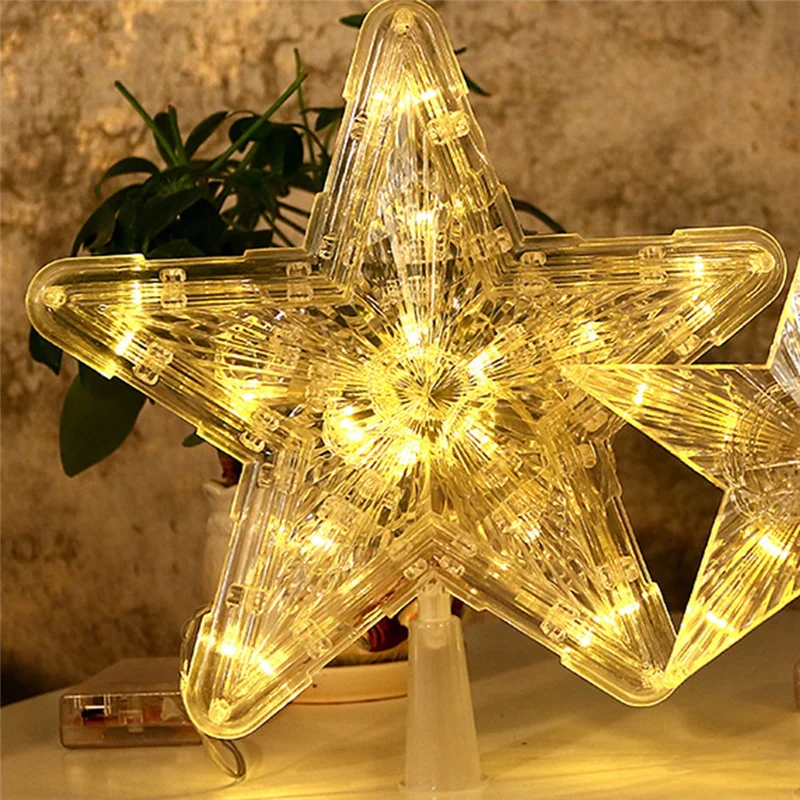Espio transparente da árvore de Natal da estrela de cinco pontas do diodo emissor de luz, decorações da árvore de Natal para casa, ornamentos da grinalda de Natal-AT64