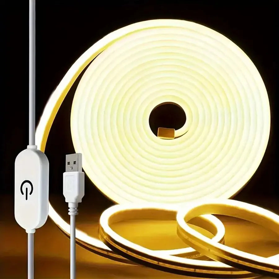 Fita de LED Neon USB DC 5V com Sensor de Toque Regulável, Fita de Silicone Flexível à Prova d'Água para Decoração de Ambientes Externos