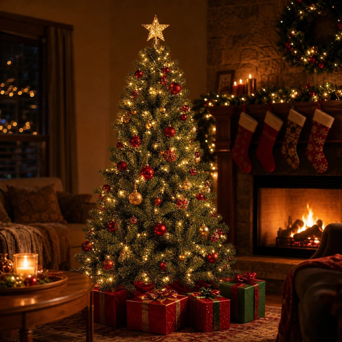 Árvore de Natal Artificial de 7FT/2.1M em PVC com Base, 1004 Galhos Sem Luz, Montagem Simples e Rápida, Decoração de Férias para Interior e Exterior - Kasa & Pet