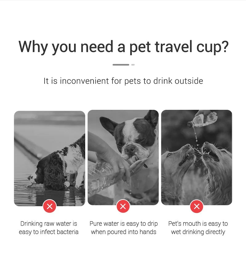 Garrafa de água portátil para cães pequenos e grandes gatos ao ar livre à prova de vazamento andando tigelas chihuahua buldogue francês suprimentos