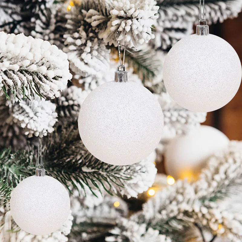 12/6 pçs bolas de natal brancas árvore de natal pendurado ornamentos glitter bola de natal bauble pingentes decoração para casa presentes de ano novo noel