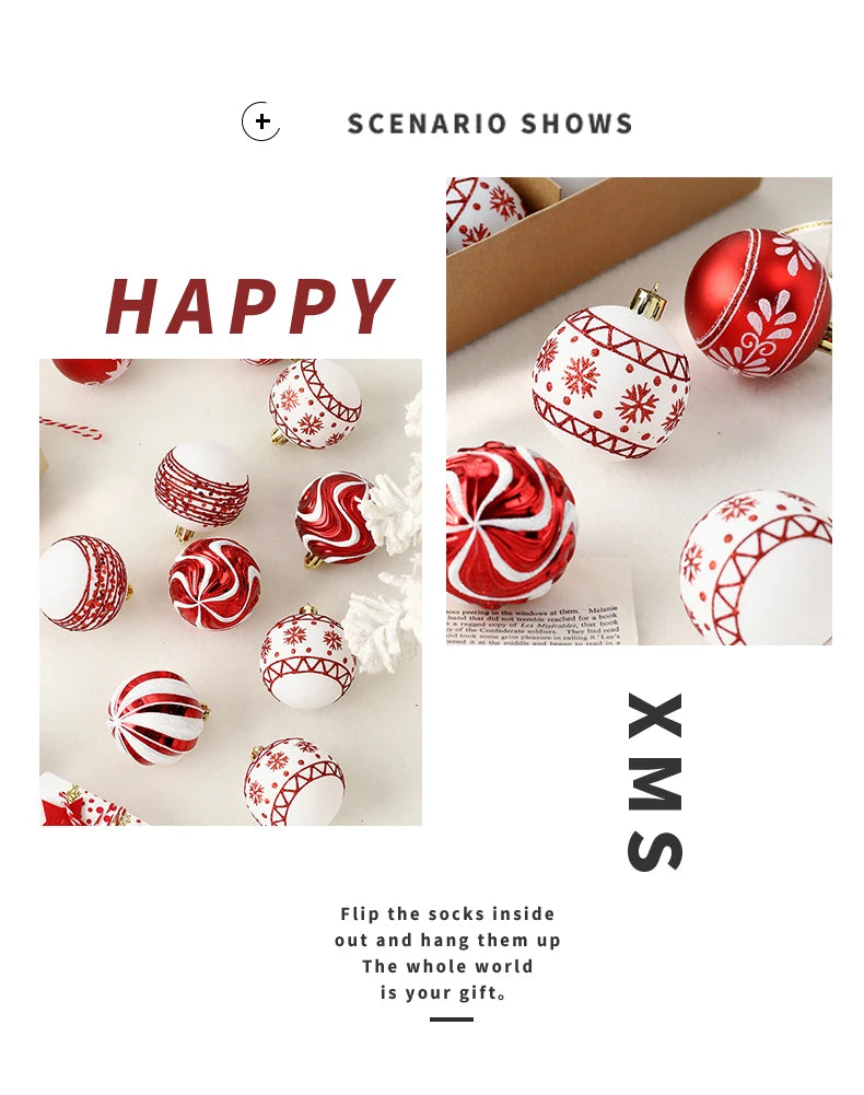 Conjunto de decorações de árvore de enfeites de Natal, bola de Natal inquebrável de 16 quilates, ornamentos pendurados de 2,36 polegadas para decoração de festas de fim de ano