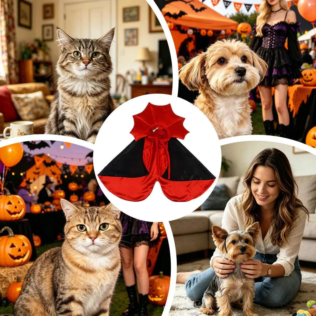 Fantasia de Morcego para Animais de Estimação, Capa de Vampiro Vermelha e Preta Ajustável para Cães e Gatos, Cosplay Engraçado para Filhotes Pequenos e Médios em Festas de Halloween