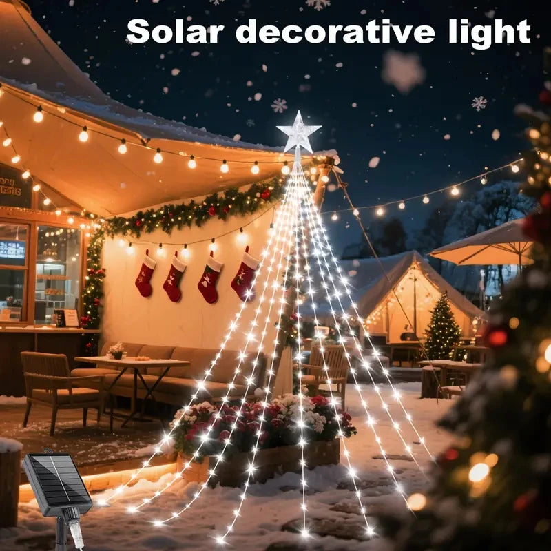 Luzes de Natal Solares para Exterior, 8 Modos, Luzes LED em Forma de Pentagrama de 2/3M, Cordão à Prova d'Água para Decoração de Festas no Quintal