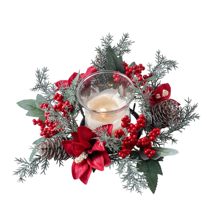Natal vela grinalda mesa de jantar decorações clássico bagas vermelhas pinha peça central guirlanda multifuncional castiçal 2025