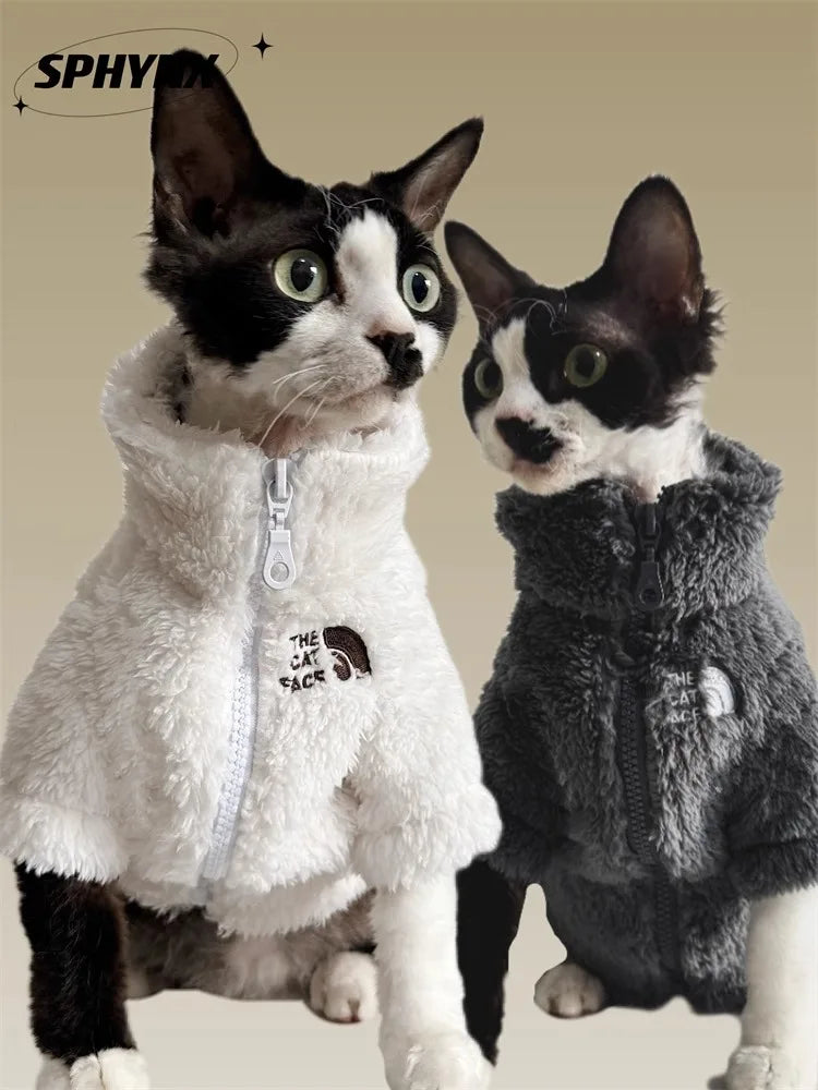 Casaco de Inverno para Cães e Gatos, à Prova de Frio, Roupas para Gatos Sem Pelos, Casaco de Lã de Cordeiro Tricolor Quente e Grosso para Gatos Sphynx e Devon