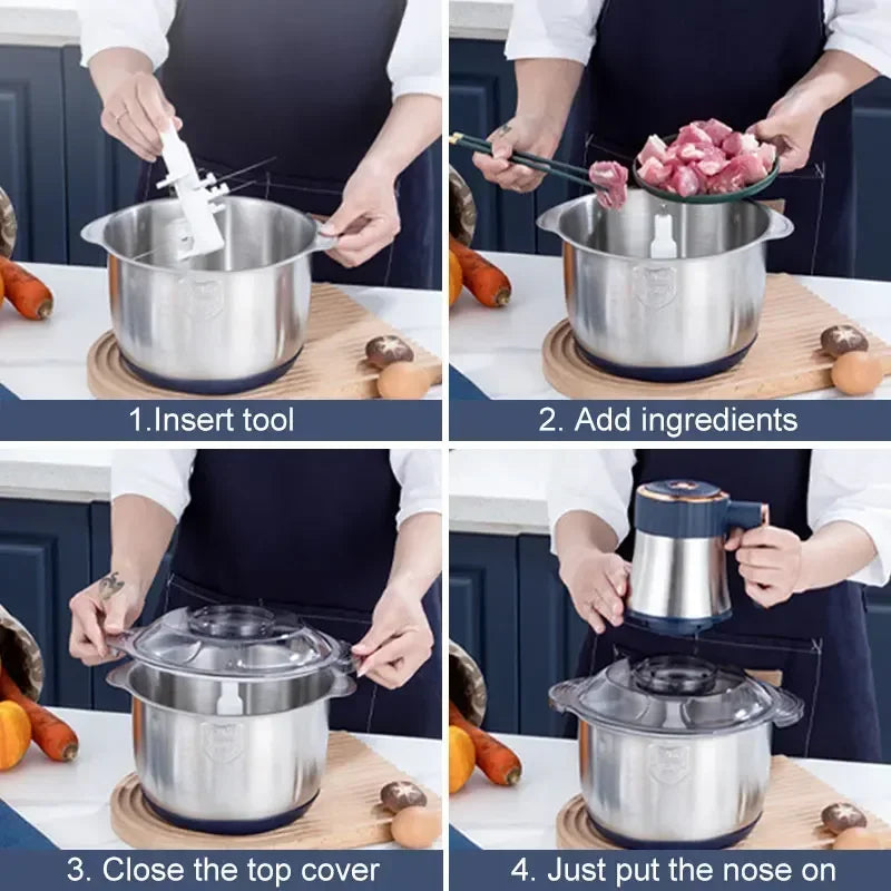 Moedores de Carne Elétricos Multifuncionais, Processador De Alimentos Para Bebês, Triturador De Alimentos, Fatiador De Vegetais, Baby Chopper, Aço Inoxidável 304, 5L, 110V US