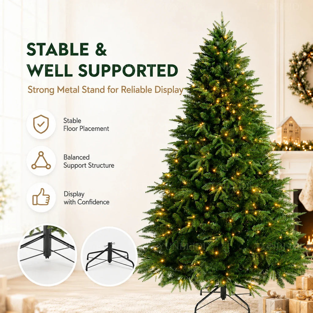 Árvore de Natal Artificial em Material PE+PVC, Grande Árvore de Natal Densa de 120cm a 270cm, Decoração para o Natal em Família e Ano Novo