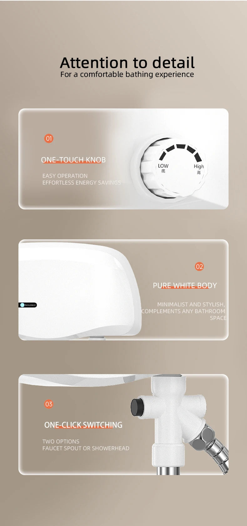 Aquecedor de água instantâneo 3500W, saída dupla de água quente/fria, aquecedores elétricos de água, chuveiro de banheiro com display de temperatura 220V