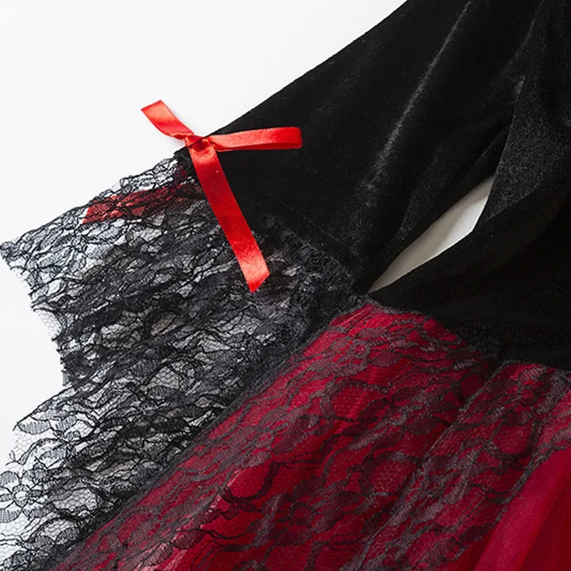 Fantasia de Vampiro para Meninas 2026: Vestido Gótico Escarlate de Noiva Fantasma para Crianças – Perfeito para Halloween, Aniversários e Carnaval
