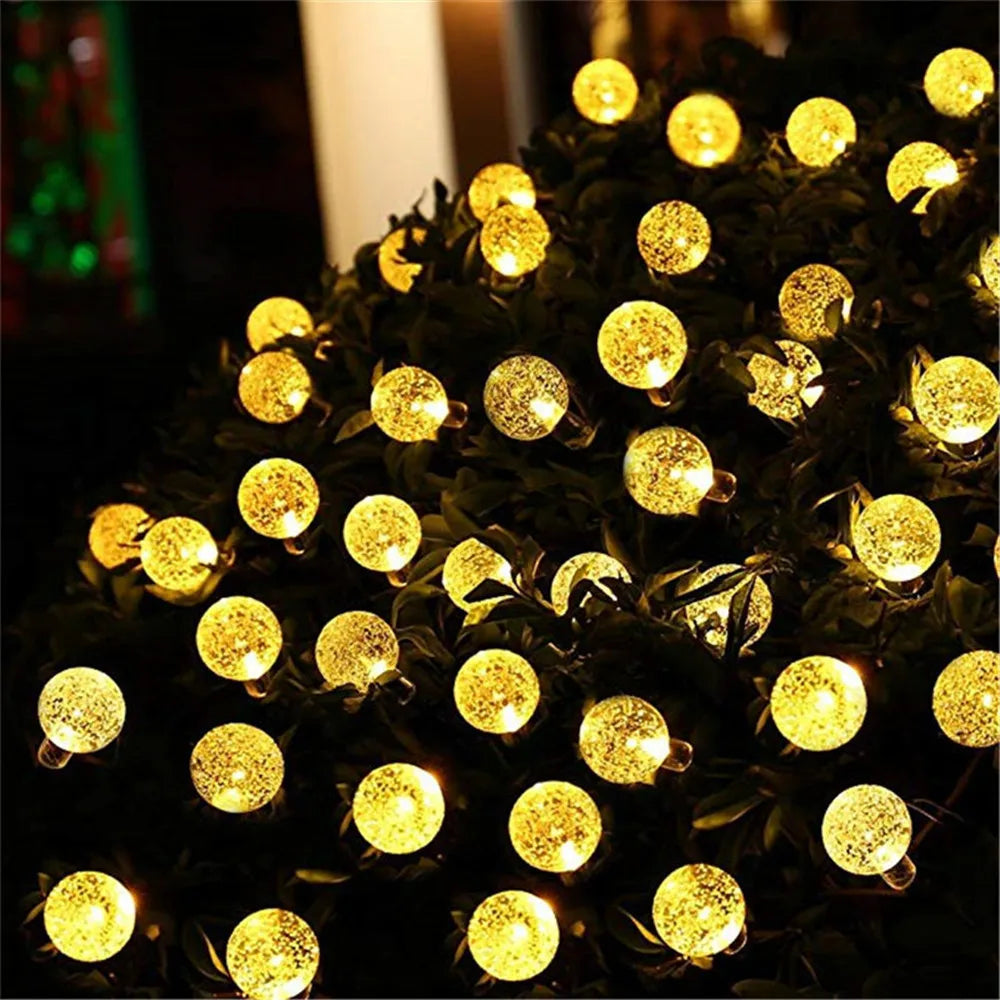 100 conduziu a lâmpada solar para exterior, impermeável, 12m, 12m, luz-acima, fada, bola de cristal, guirlandas do jardim, decoração do Natal